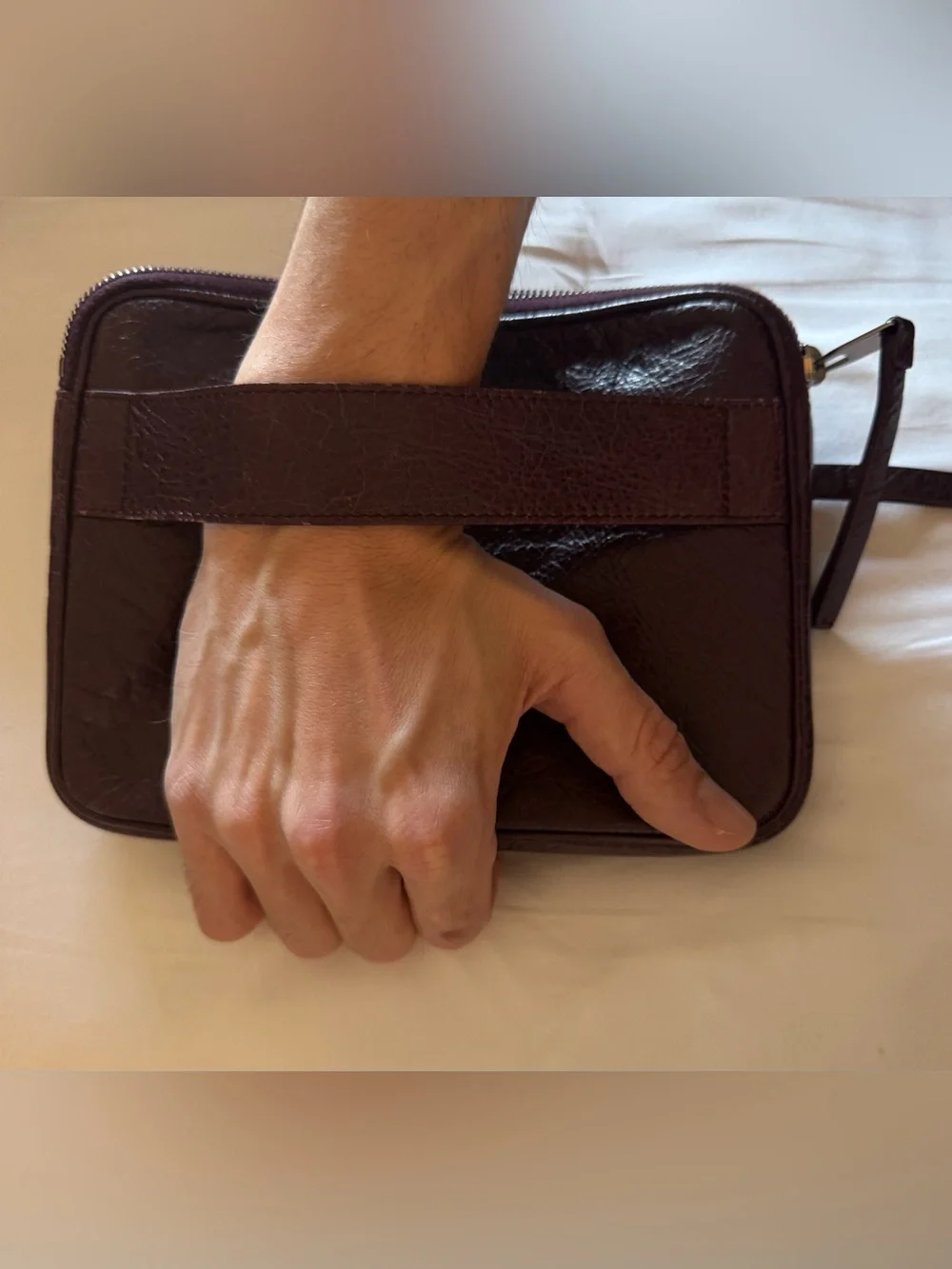 Balenciaga Men's iPad / Tablet Zip Pouch Charbon brown Agneau Lambskin Leather